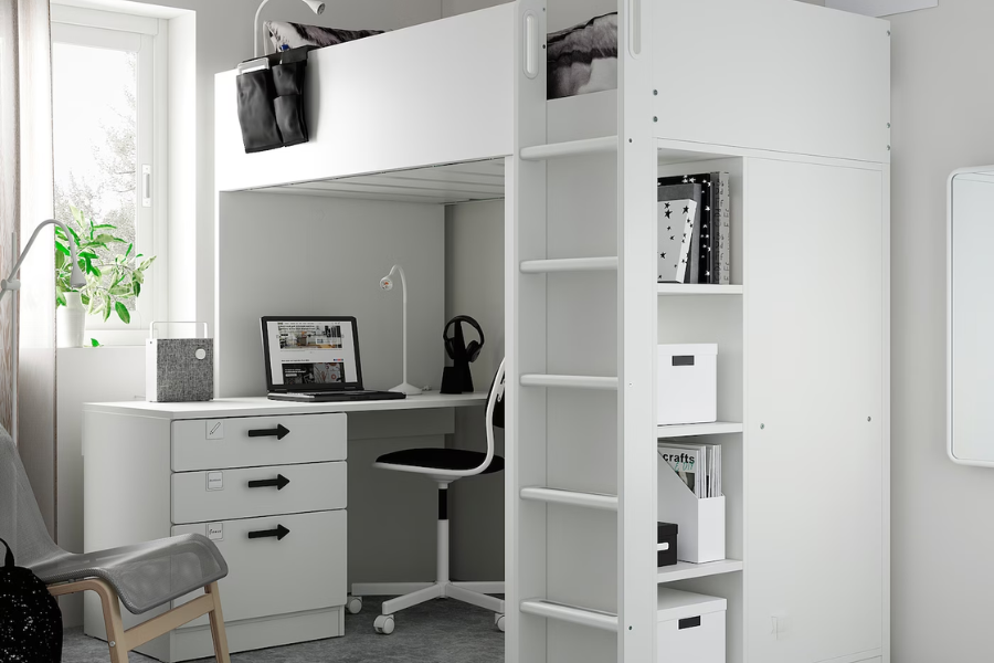 A bunk bed with a desk is a fantastic space-saving solution