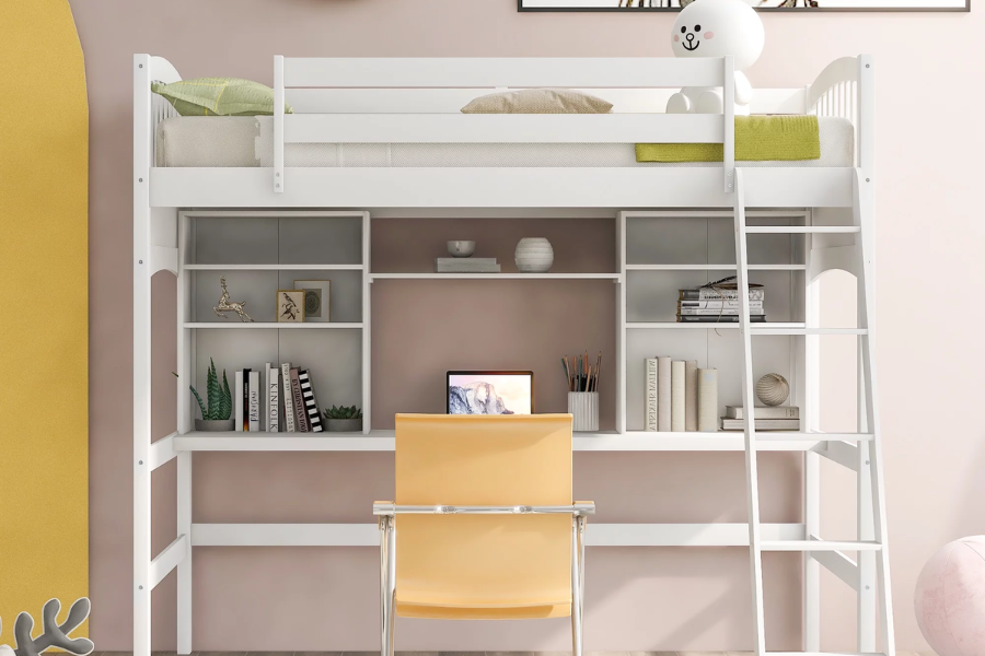 Bunk beds with desks are key in many student rooms